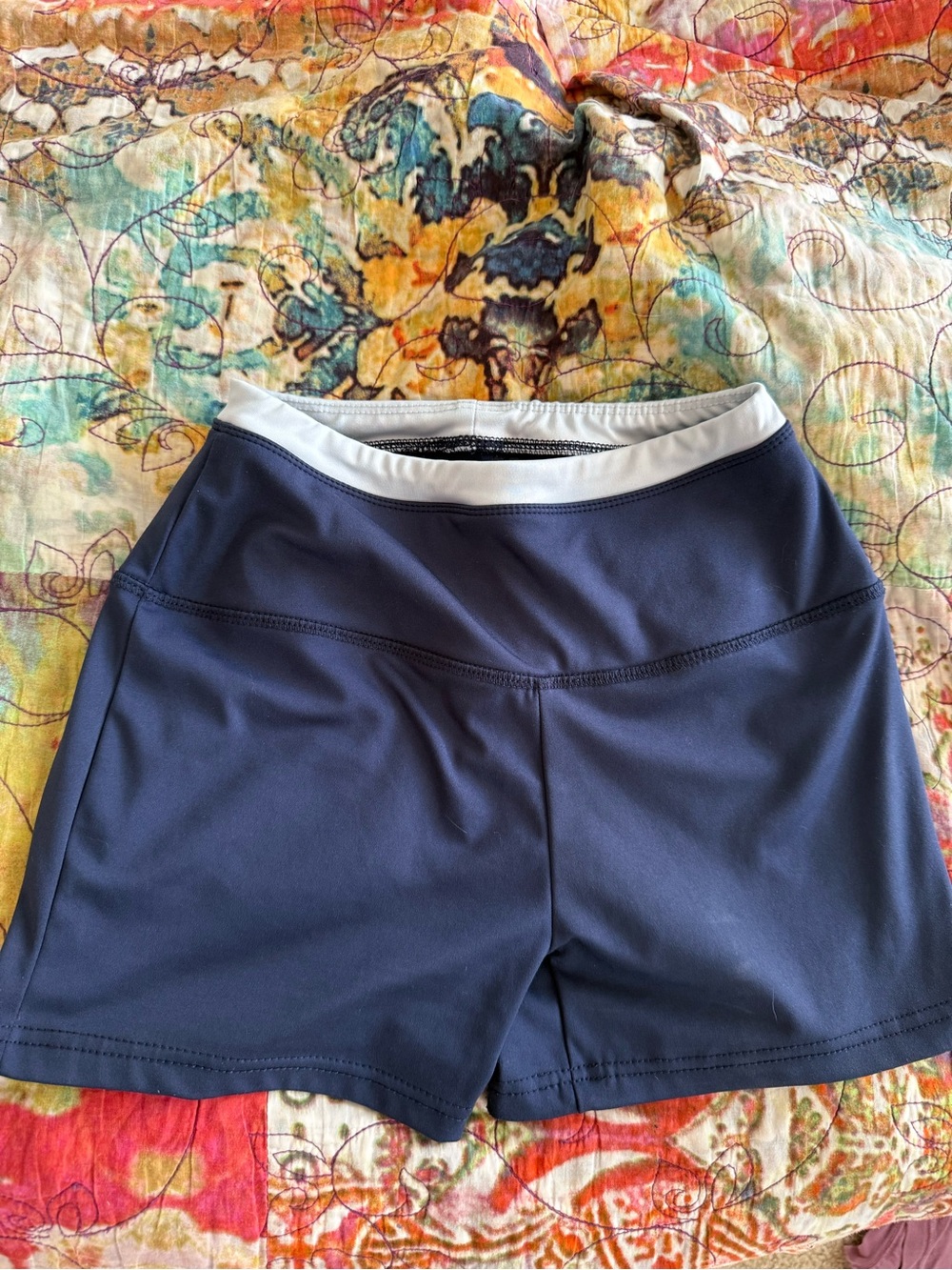 Women's Navy Athletic Shorts with White Contrast Waistband